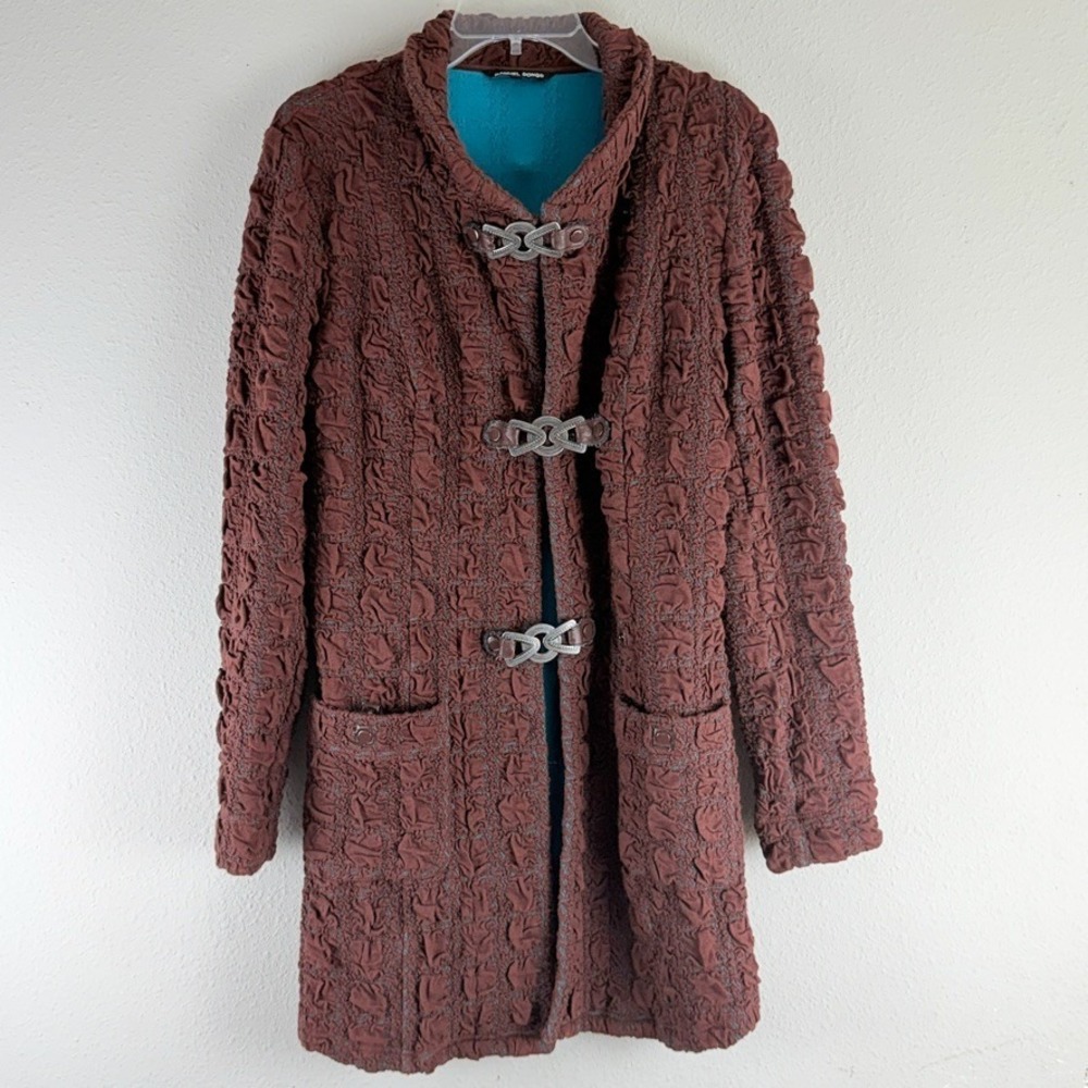 Samuel Dong Crinkle Coat XS Brown Toggle Jacket Lagenlook Whimsigoth Art To Wear